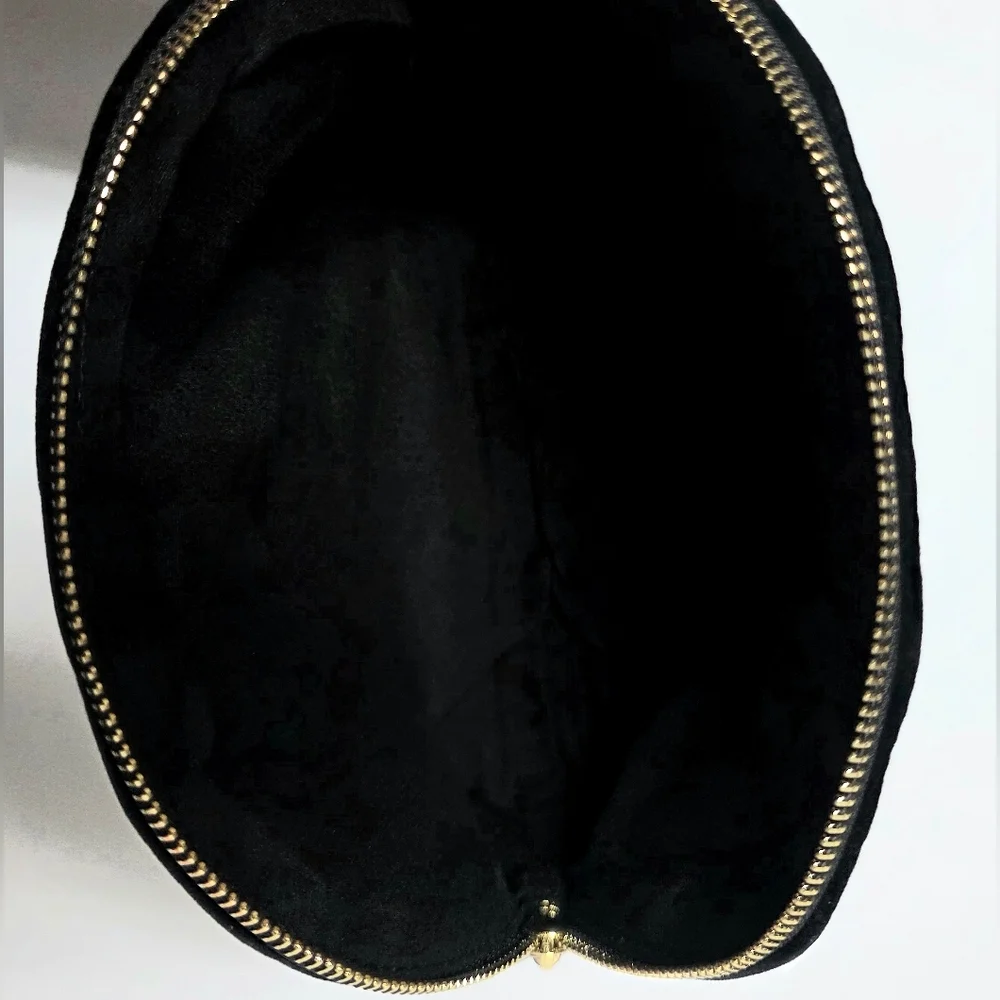 Seint Black Velvet Makeup Bag Cosmetic Pouch Gold Zip Travel Case 10”